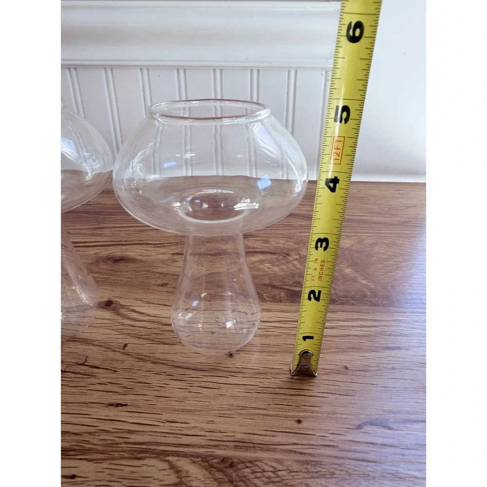 Mushroom Glass Cocktail Glasses or Vases Set of 2 Clear Whimsical 4.75